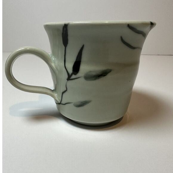Signed Studio Art Coffee Mug Wrapping Bird Pattern Sage Green Color Collectable - Picture 3 of 6